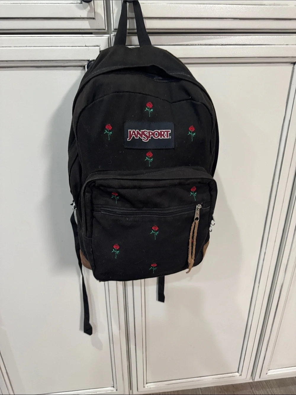 Vtg 90s Y2k JanSport Expressions backpack embroider red roses black brown suede - Picture 2 of 13